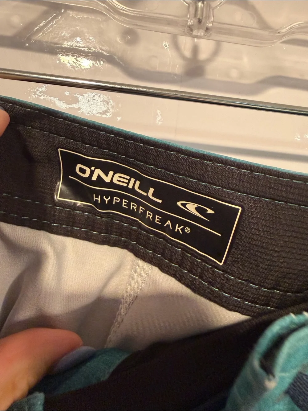Men's O’Neill Teal & Charcoal Striped Swim Trunks